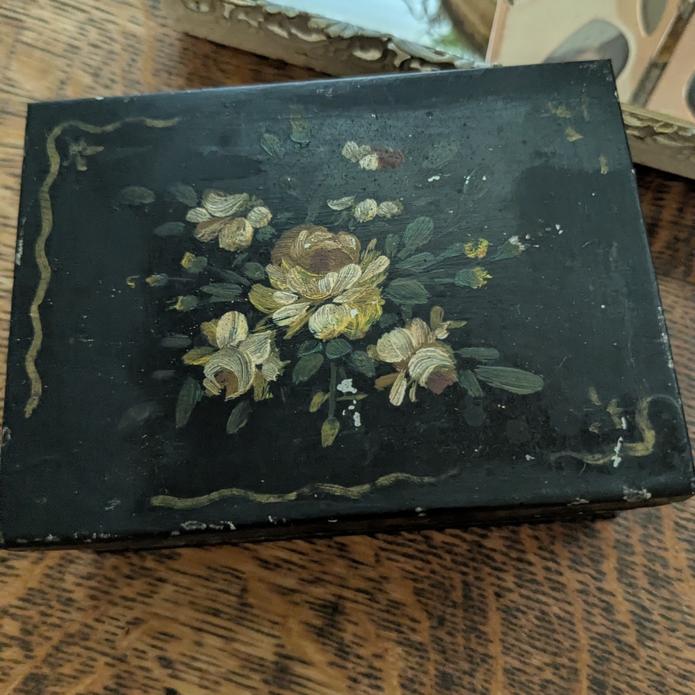 Vintage Black Floral Decorative Box